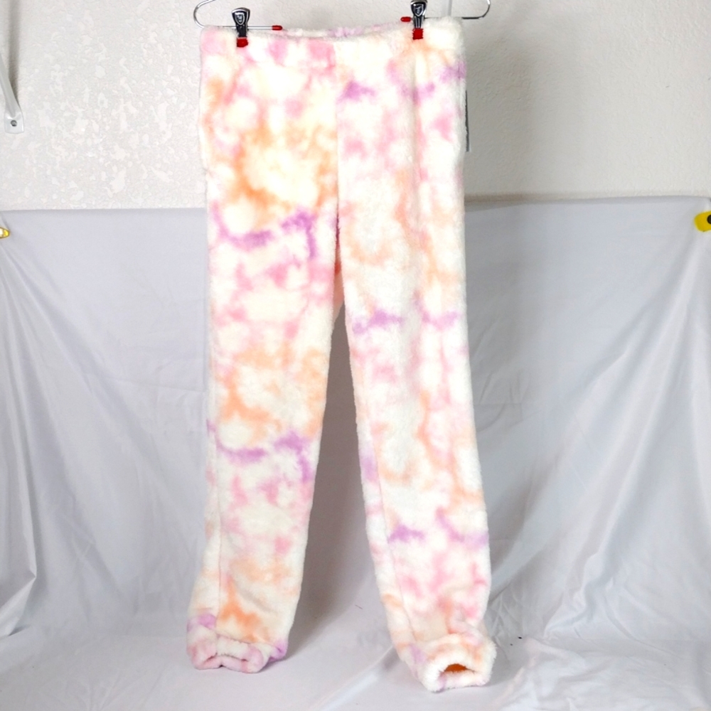 Girls Fuzzy Pink Tye Dye Pajama/Sweat Bottoms